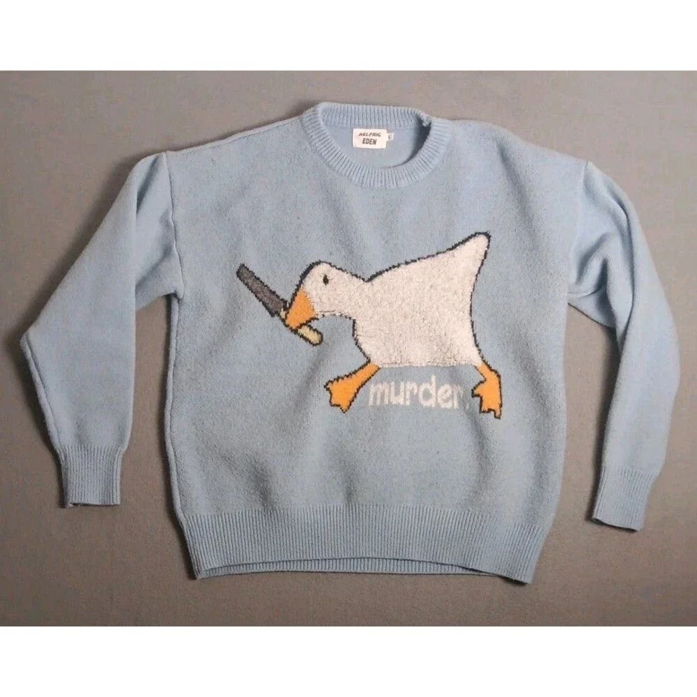 Aelfric Eden men's medium blue murder goose knit pullover sweater
